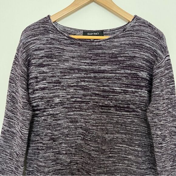 Ellen Tracy Sweater Top Womens Medium Purple Knit Long Sleeve Boat Neck Pullover - Picture 2 of 12